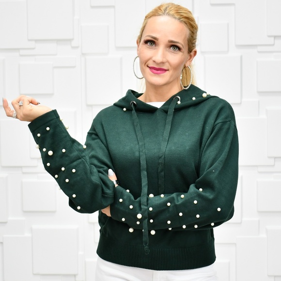 MODA ME COUTURE Tops - Hoodie Hunter Green Pearl Detail Hoodie
